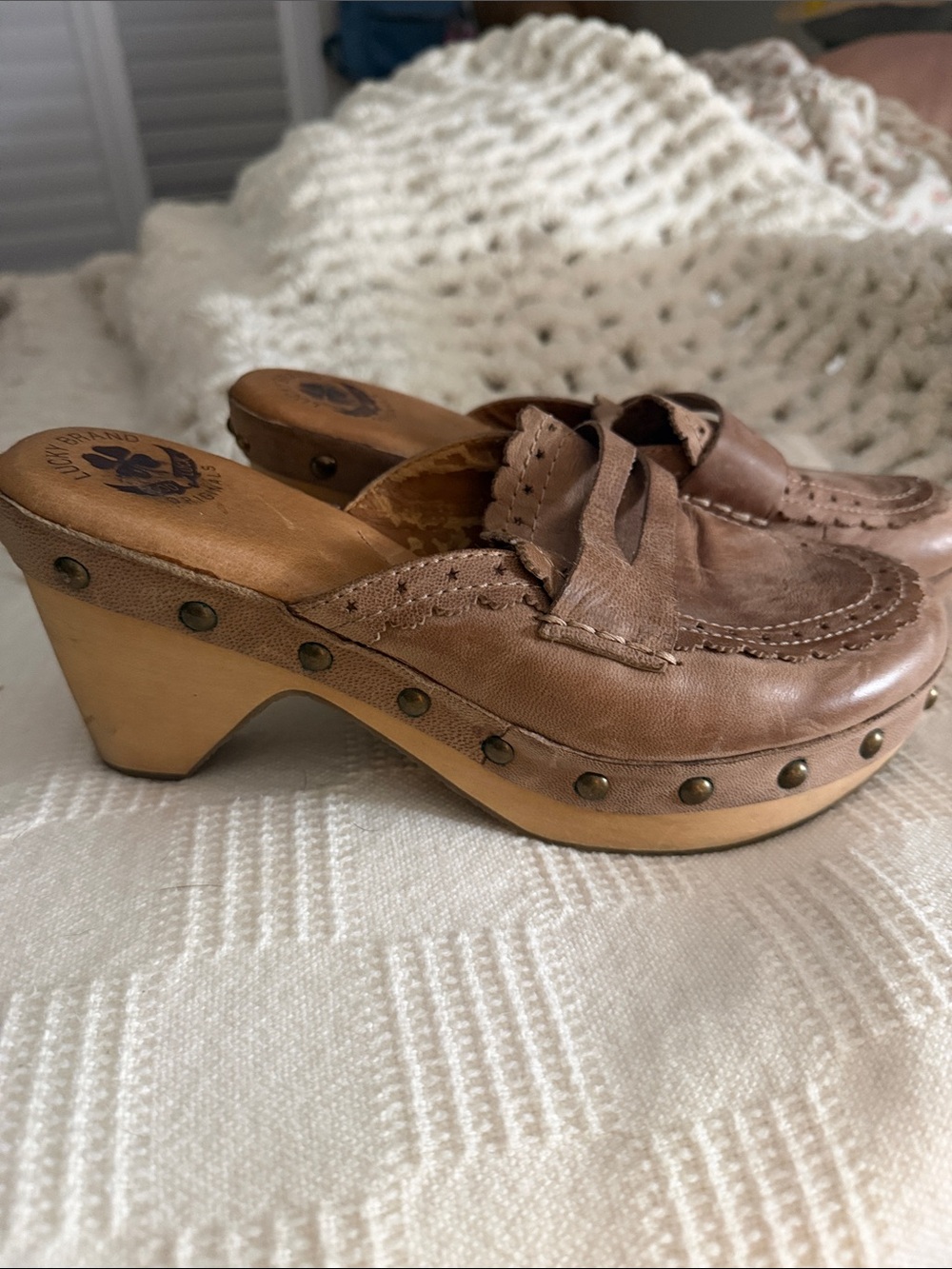 Lucky Brand Tan Brown Leather Clog Mules